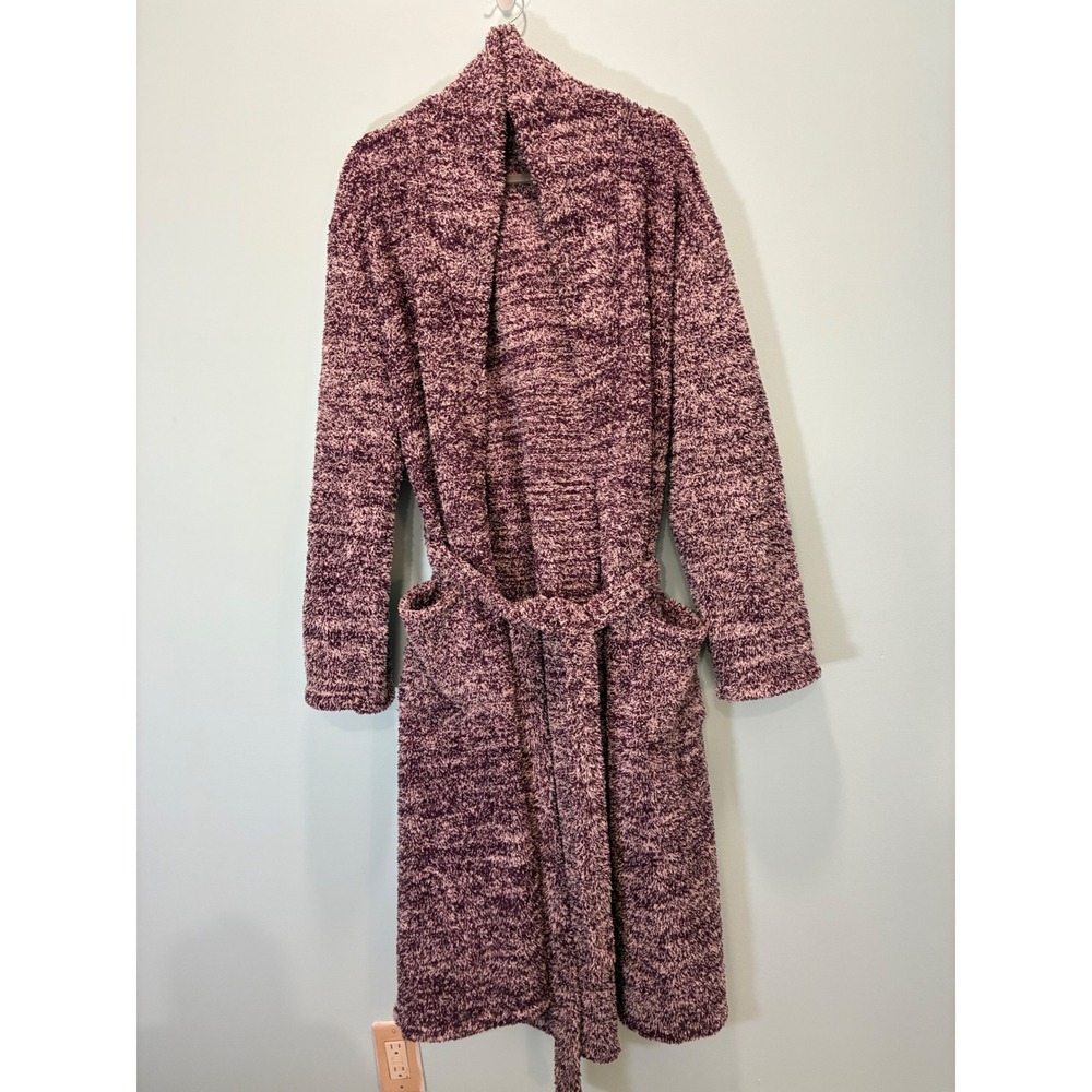 Barefoot Dreams CozyChic Adult Robe Purple White Heathered Knit